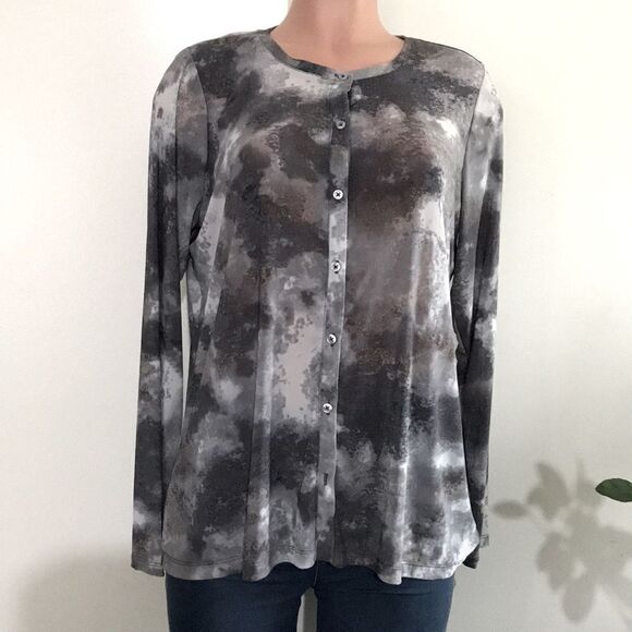 LOGO Layers by Lori Goldstein Tie- Dye Sheer Mesh Cardigan - Picture 1 of 7